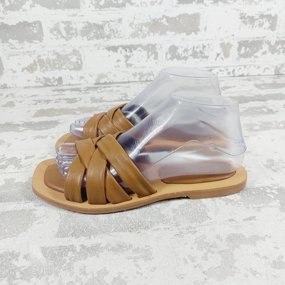 New CREVO Busy Camel Brown Leather Strappy Slide Padded Sandals i235 - Picture 1 of 11